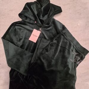 Juicy Couture Size Large Pine Green Bling Tracksuit Hoodie & Pants Rare Gift